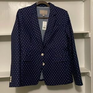 NWT Banana Republic Night sky blue polka dot woven blazer, lined, sholdr padded